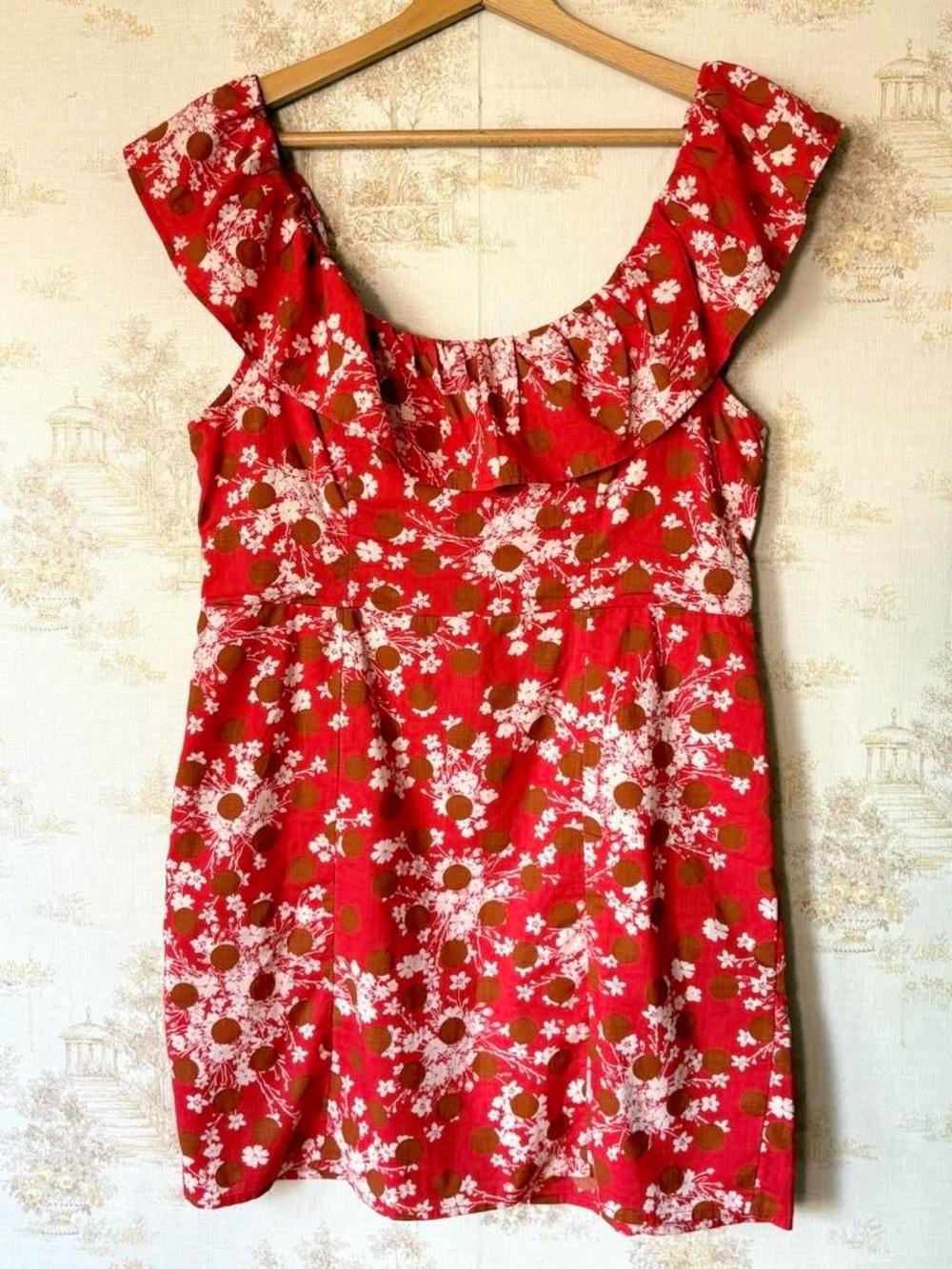 Free People Red Floral Cutout Ruffle Backless Mini Dress Festival Coquette L